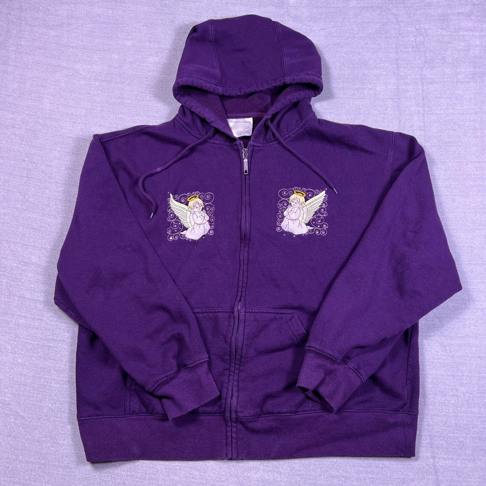 Vintage‎ Sweatshirts Purple Angel Embroidered Full Zip Hoodie Womens XL